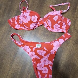 Wild Fable Red and Pink Floral Print Bikini Set